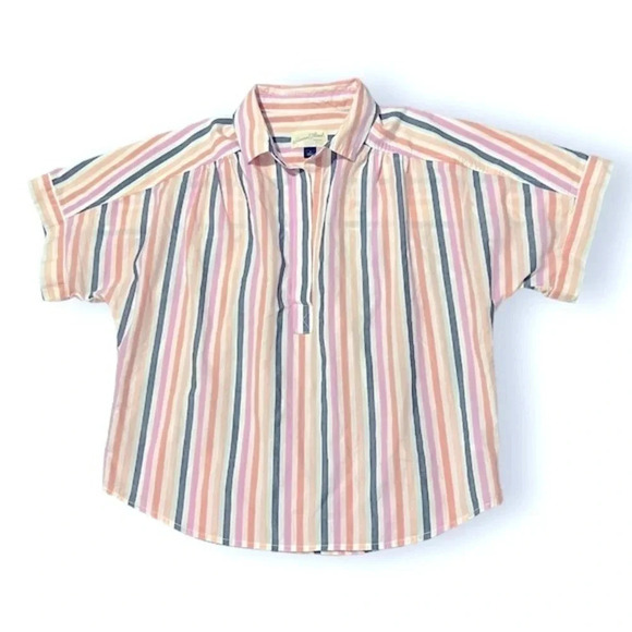 Universal Thread Women's Short Sleeve Striped Pullover Blouse Shirt - Picture 3 of 8